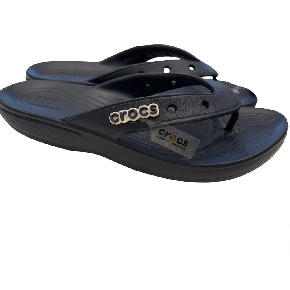 CROCS Men’s Comfort Thong Sandals NAVY Blue Side Logo Lightweight Size 11 NWT